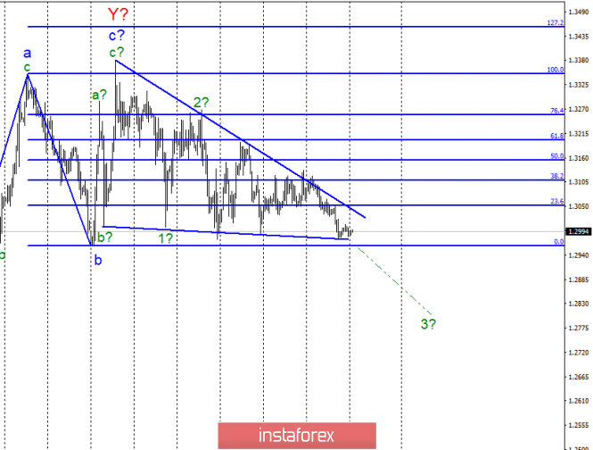 Wave analysis of GBP/USD for April 22. The euro fell to the bottom line of the triangle